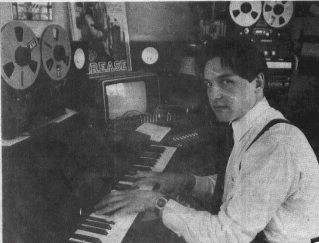 Pic for local paper around 1990 with Tascam 32 and TSR8 8 track on the piano in front of me